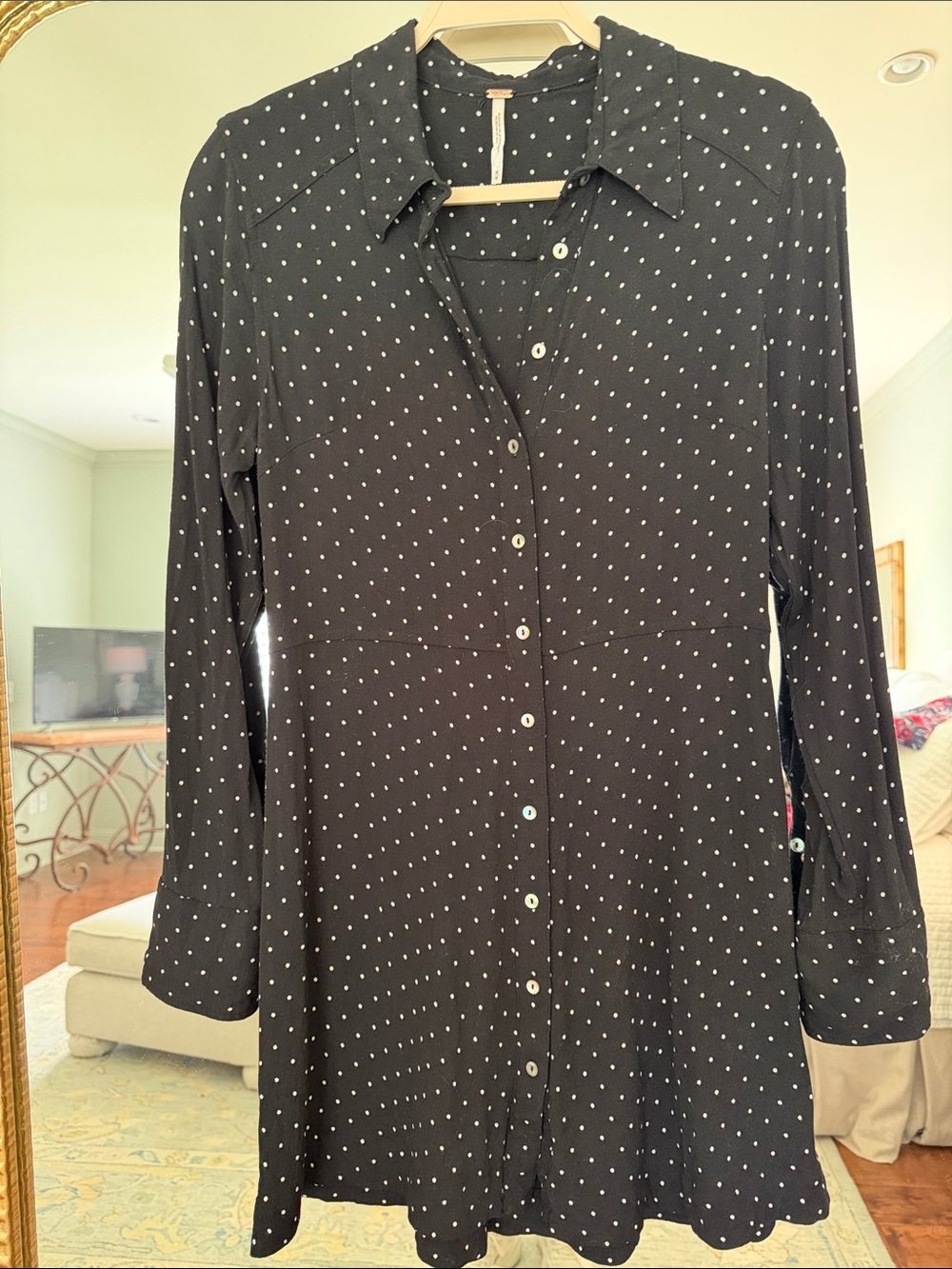 Free People Black Button-Front Polka Dot Shirt Dress
